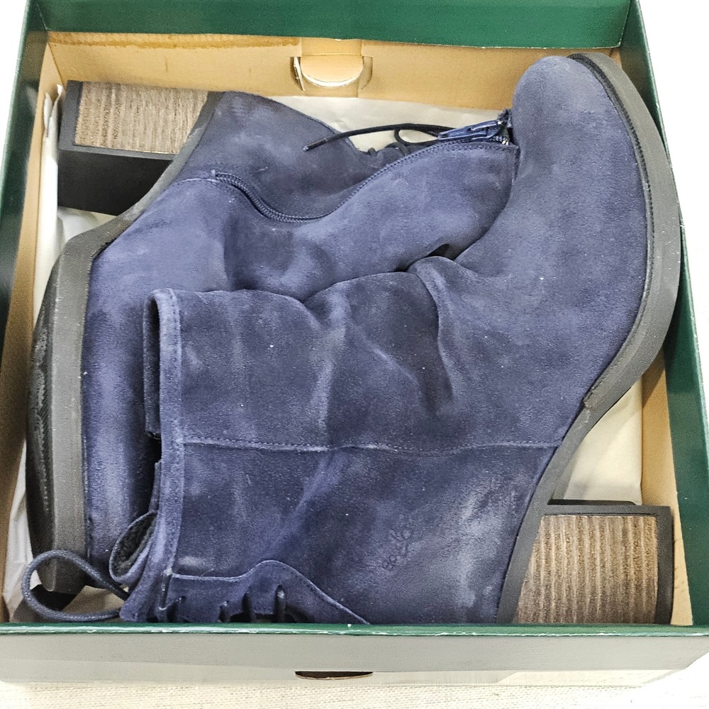 Bos & Co Barlow Deep Blue Suede Lace Up Ankle Boots Side Zip EU 42 US 11 New - Picture 4 of 16